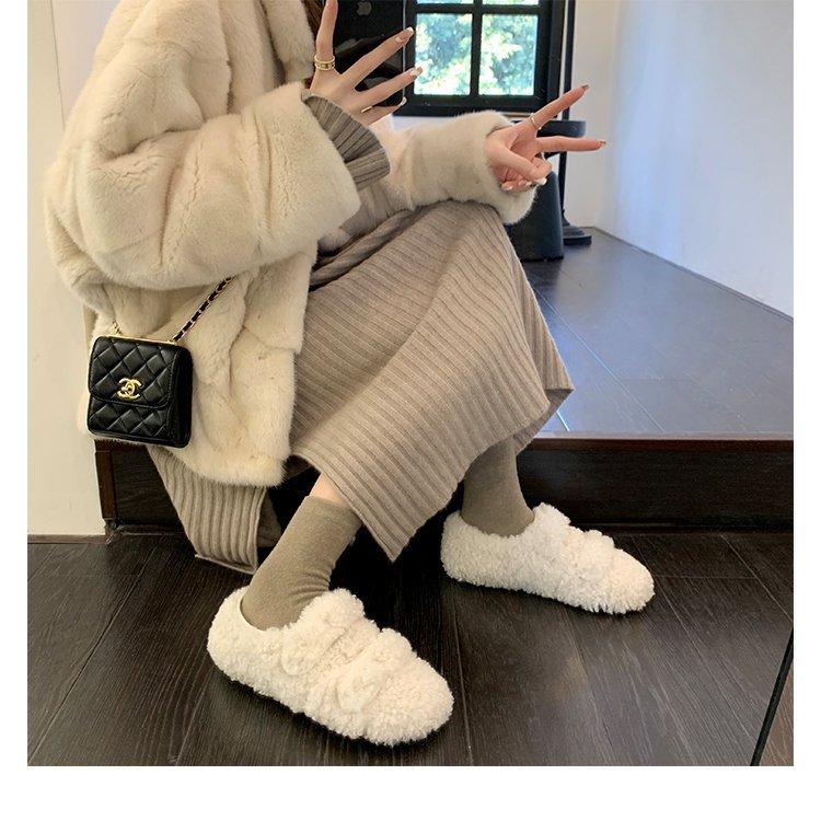 

в нежном ветре~ гигантский теплый~ перекрестный один чехол для педали нога плоская подошва пушистые туфли женская обувь с круглым носком одинарная обувь на зиму 40