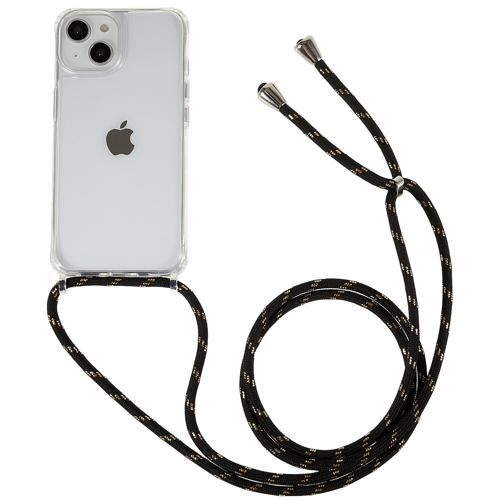 

Clear Back Case for iPhone 13/14,TPU+Acrylic Shock-absorbing Phone Cover with Lanyard Black/Gold