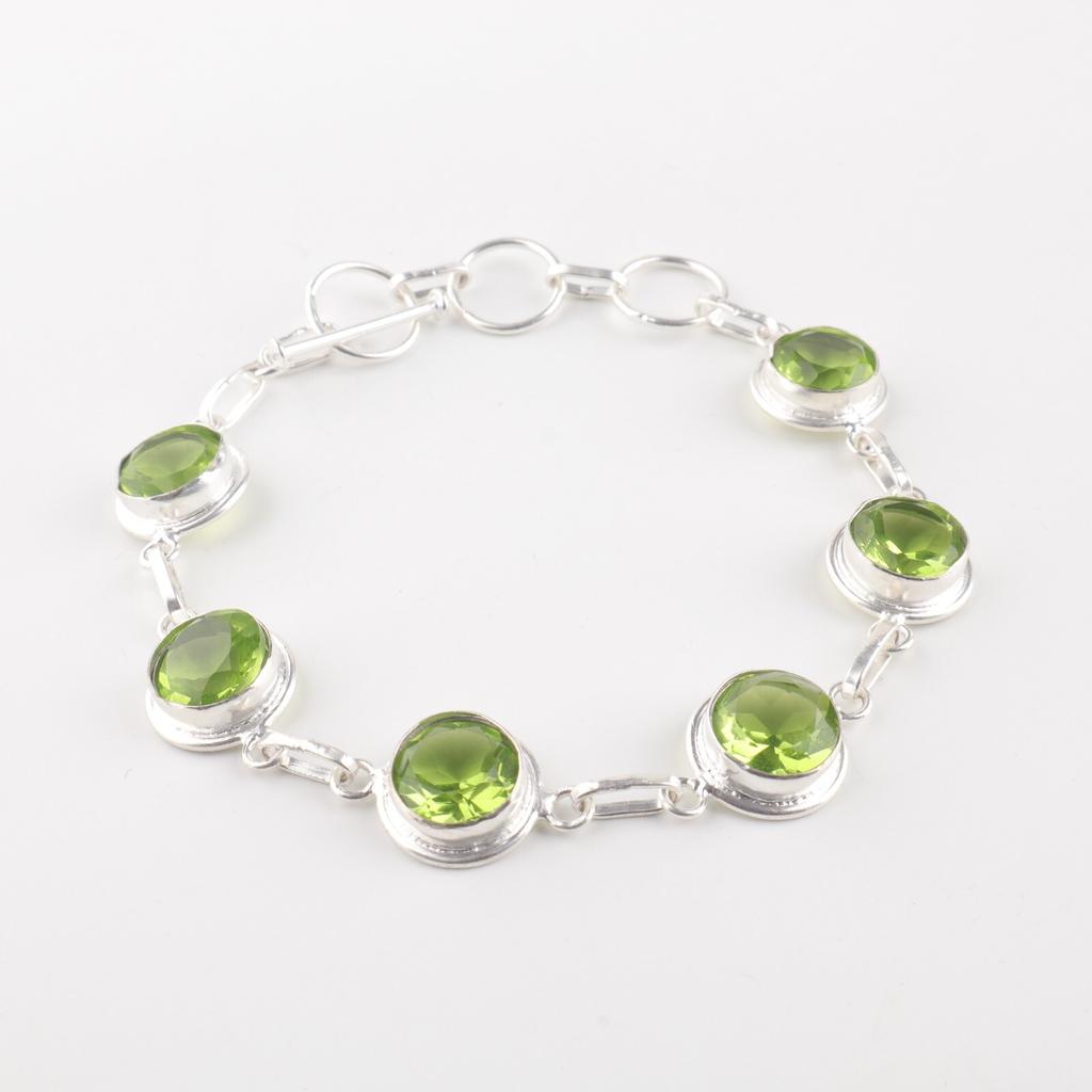 Natural Peridot Gemstone 925 Sterling Silver Jewelry Handmade Bracelet For Wife RB-13-8
