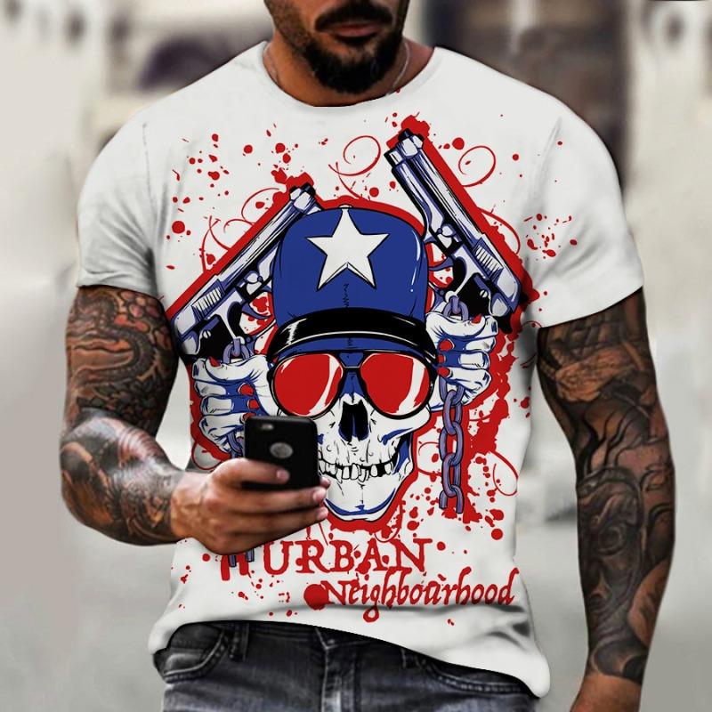 Men's 3D Printed T-Shirt Colorful Skull Pattern Print Short Sleeve O-Neck Pullover Casual Top