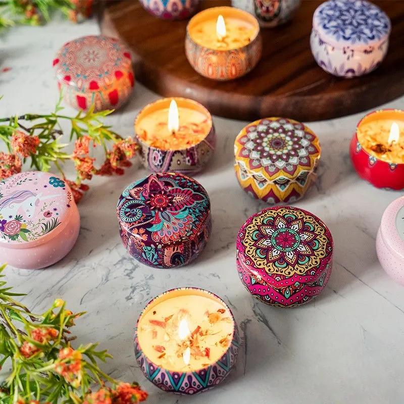 1Pcs/Box Scented Candle Set Gift Islamic Arabian Patterns Fragrance Candle Jar DIY Smokeless Couples Romantic Incense Candles for daily use