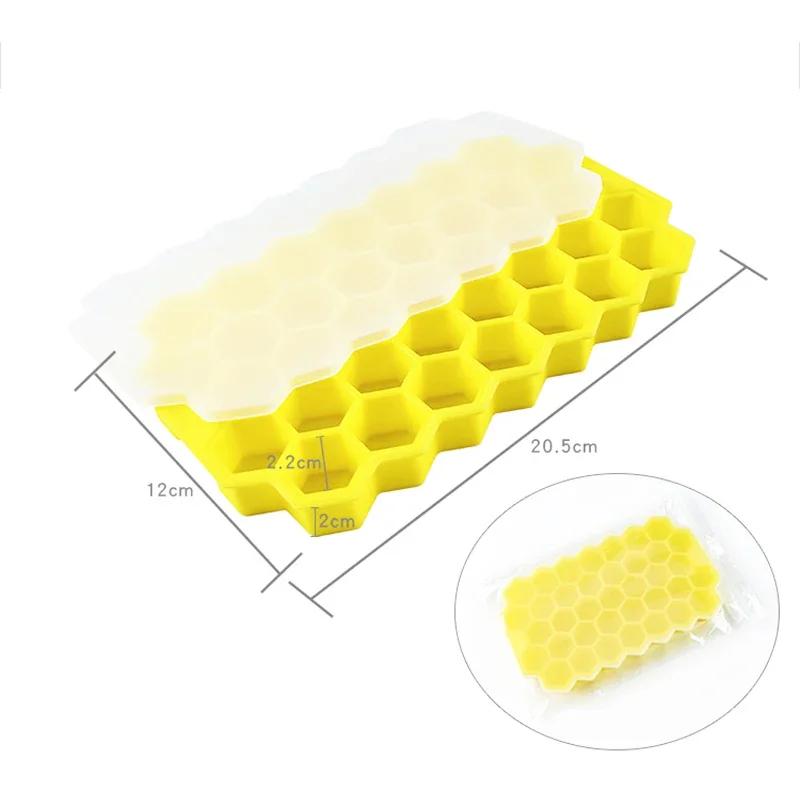 37 Grid Silicone Ice Cube Mold Honeycomb Ice Tray Mold Reusable Ice Cube Maker With Lids Jelly Juice Mold Whiskey Accessories