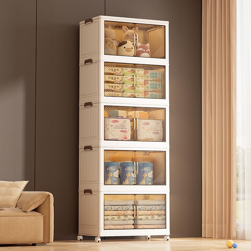 Multi-Layer Double-Door Plastic Storage Cabinet: Shoe, Toy, & Snack Organizer for Living Room
