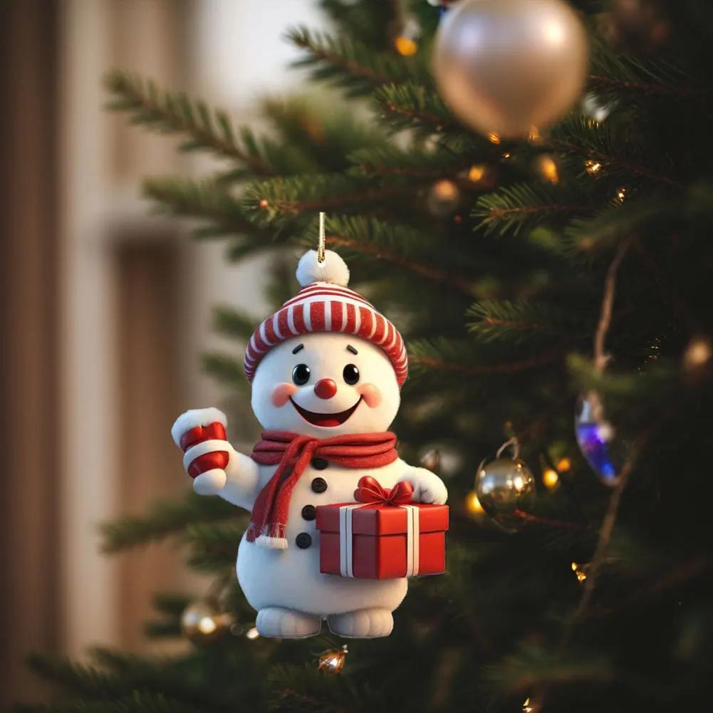 1-5PCS Snowman Christmas Tree Pendant 2D Acrylic Xmas Tree Decoration Cute Hanging Ornaments Decorative for Window Fireplace Car
