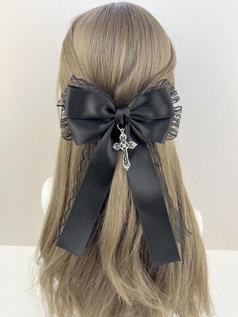 Ladies' Black Lace Bow Hair Accessory Hair Clip Gothic Cross with Dark Style