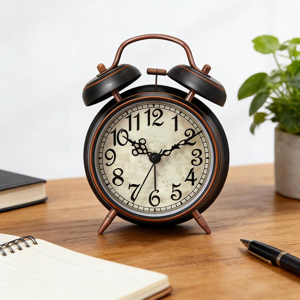 Super-Loud Twin-Bell Alarm Clock for Heavy Sleeper Retro Bedside Clock with Nightlight Battery Operated Quartz Table Clock