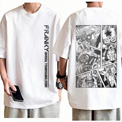 One Piece Franky T-Shirt Unisex Streetwear Anime Grafikdruck Rundhalsausschnitt Reine Baumwolle Lässige Mode Oberteile Für Männer Frauen