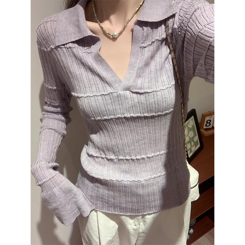 

Рубашка-водолазка с длинными рукавами из трикотажа цвета овсянки для женщин, осенний дизайн, нишевая, уникальная и шикарная, топ с рукавами-колокольчиками One Size