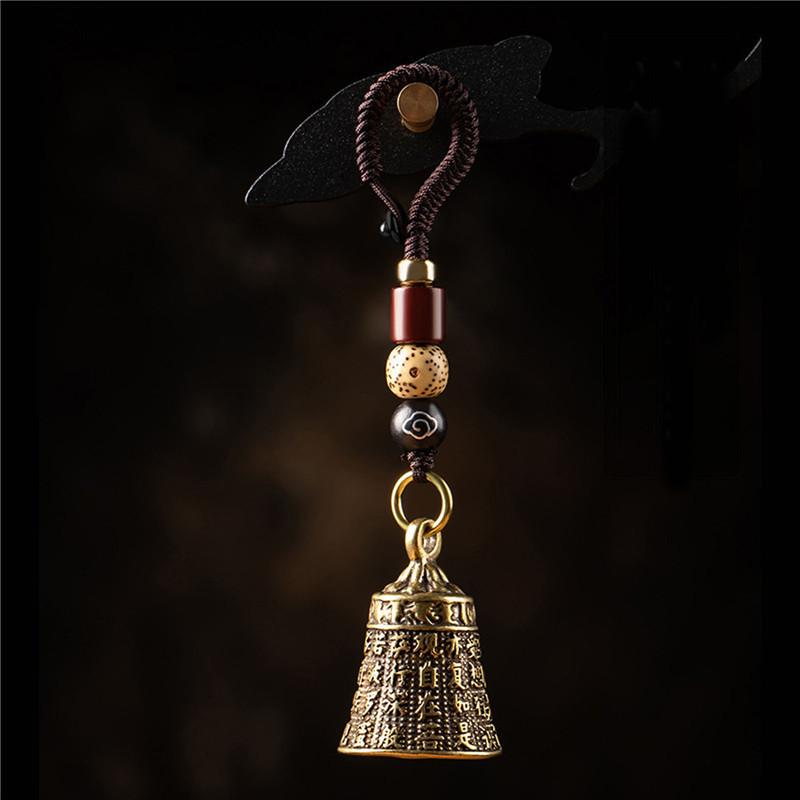 Antike Messing Tibetischer Buddhismus Mantra-Glocke Schlüsselanhänger Lanyard Anhänger Handgefertigte Schnur Auto Schlüsselanhänger Ringe Hängender Schmuck