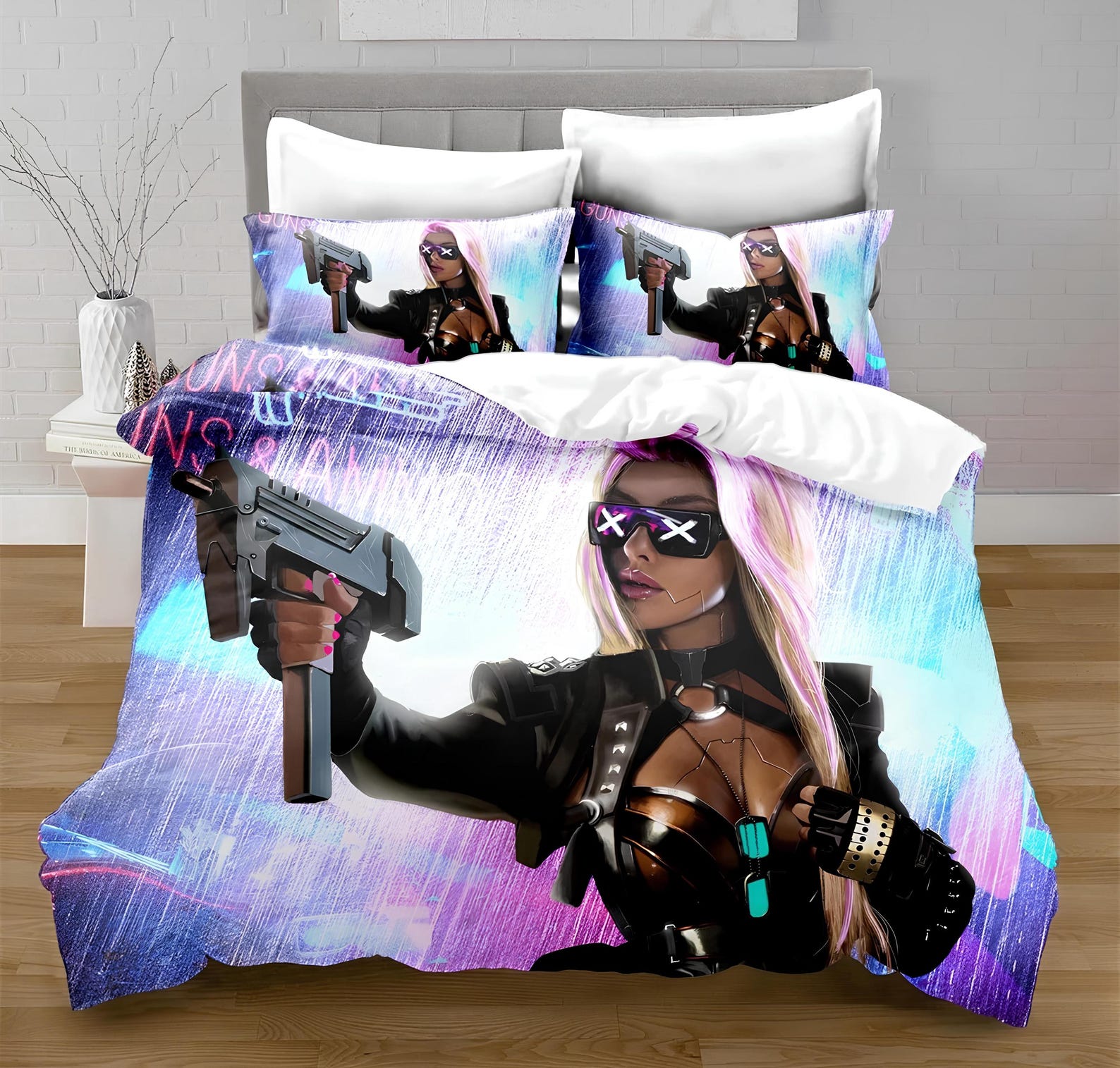 Cyberpunk City Duvet Cover Set: Custom Digital Print Bedding 135x200cm