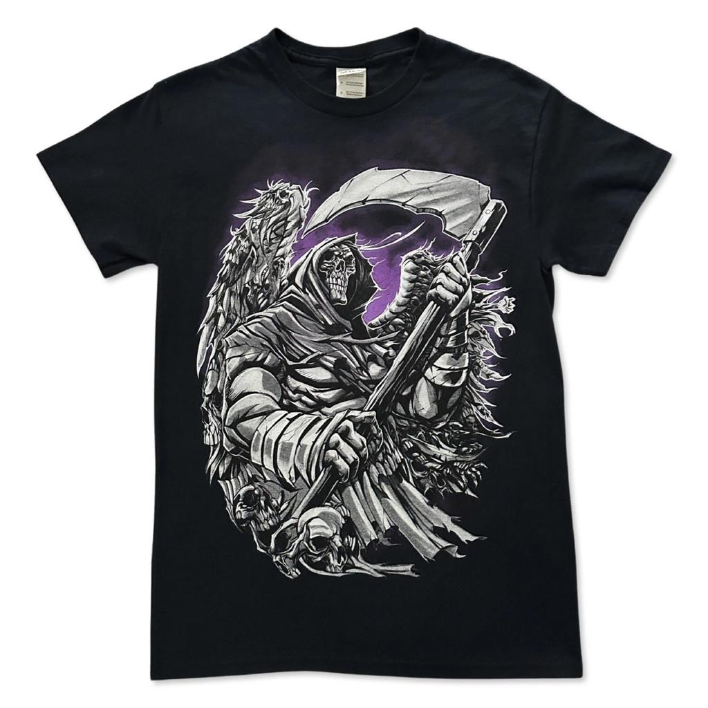 Grim Reaper Skull Y2K Grunge Shirt Mens Size S