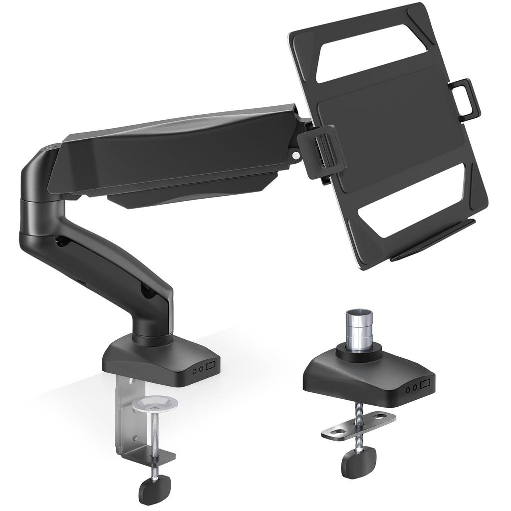 ACCURTEK Laptop Monitor Arm with Fits up to Laptops and Gas Grommet and Clamp VESA 9kg Weight Cable Desk Number Tray, 17-inch 15-32-inch Monitors,