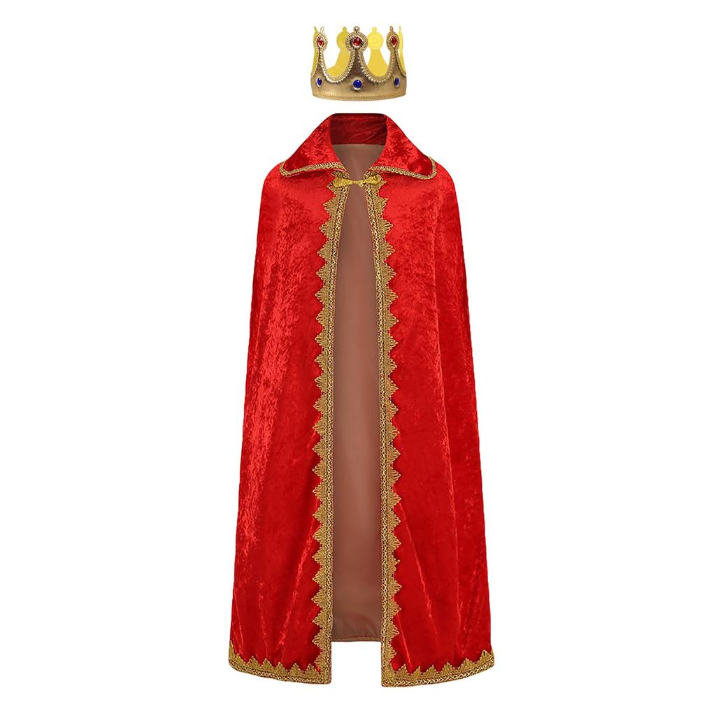 AUZOEYTOYK Prince Cosplay Cape and Crown Perfect for Theater Cultural School and 100cm Long Kids' Set, 2-Piece Set, Red, Hoodless, Gorgeous,