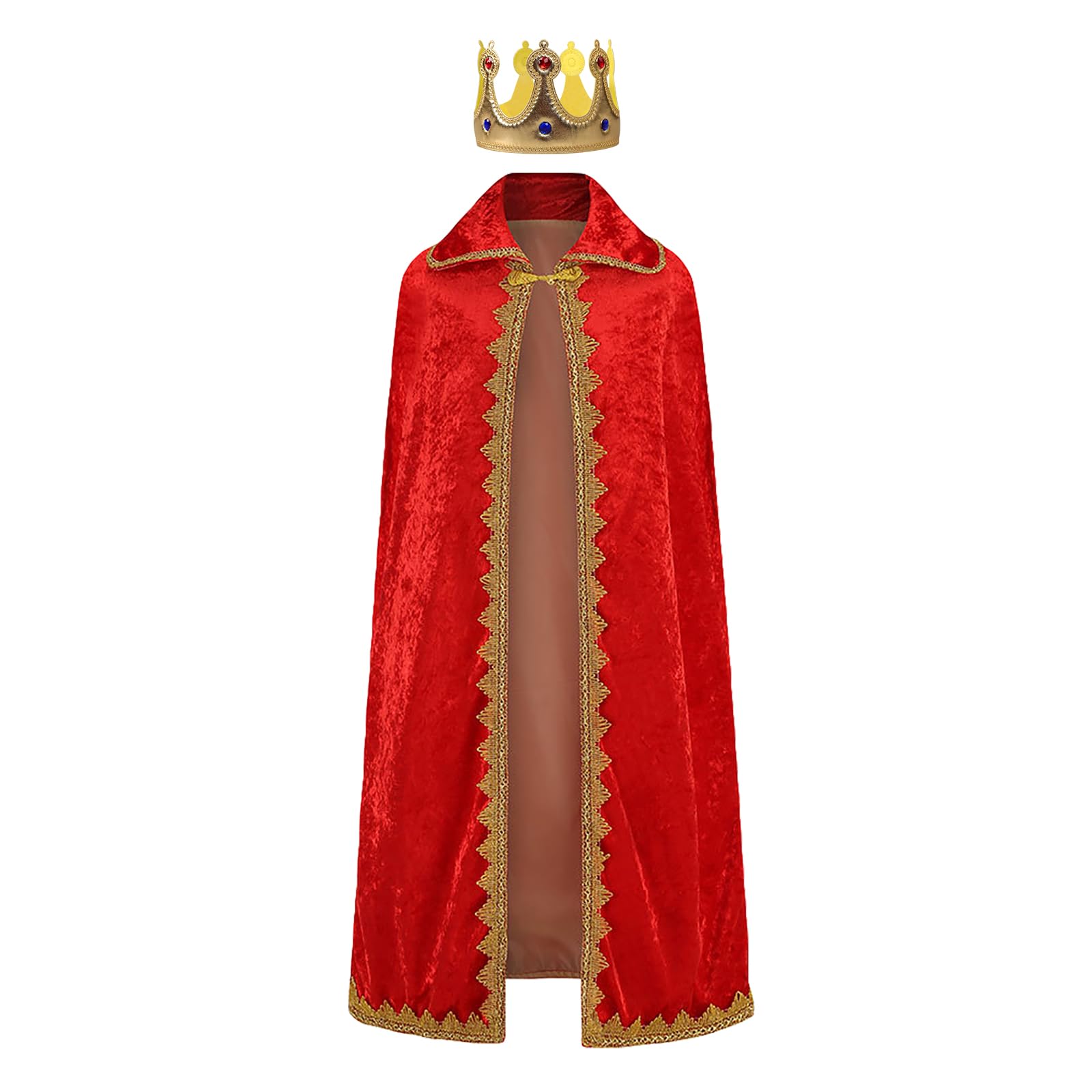 

Kids Prince Cosplay Cape and Crown Red Fancy Dress Hoodless Transformation Gold Thread Cultural School Length 100cm [AUZOEYTOYK] 2-Piece Set,