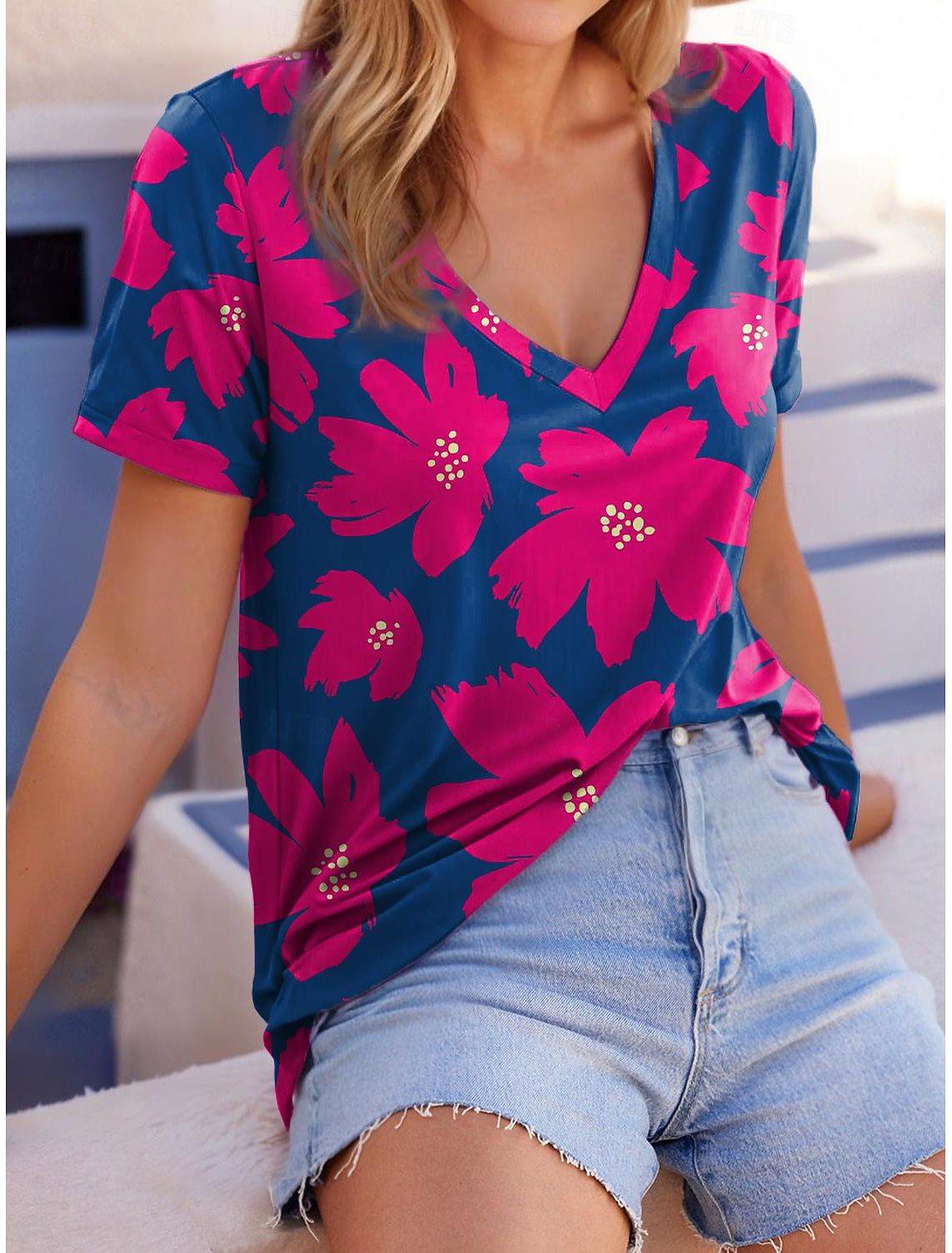 

Футболка женская с V-образным вырезом и принтом «Летний свежий цветок» на 3D-принте 5XL