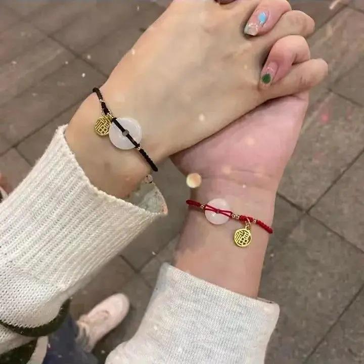 

JYL TS Bracelet Bell Charm Jade -Rings Joy & Attracts Attention Fortune Peace Buckle [Black Rope] июнь бутон