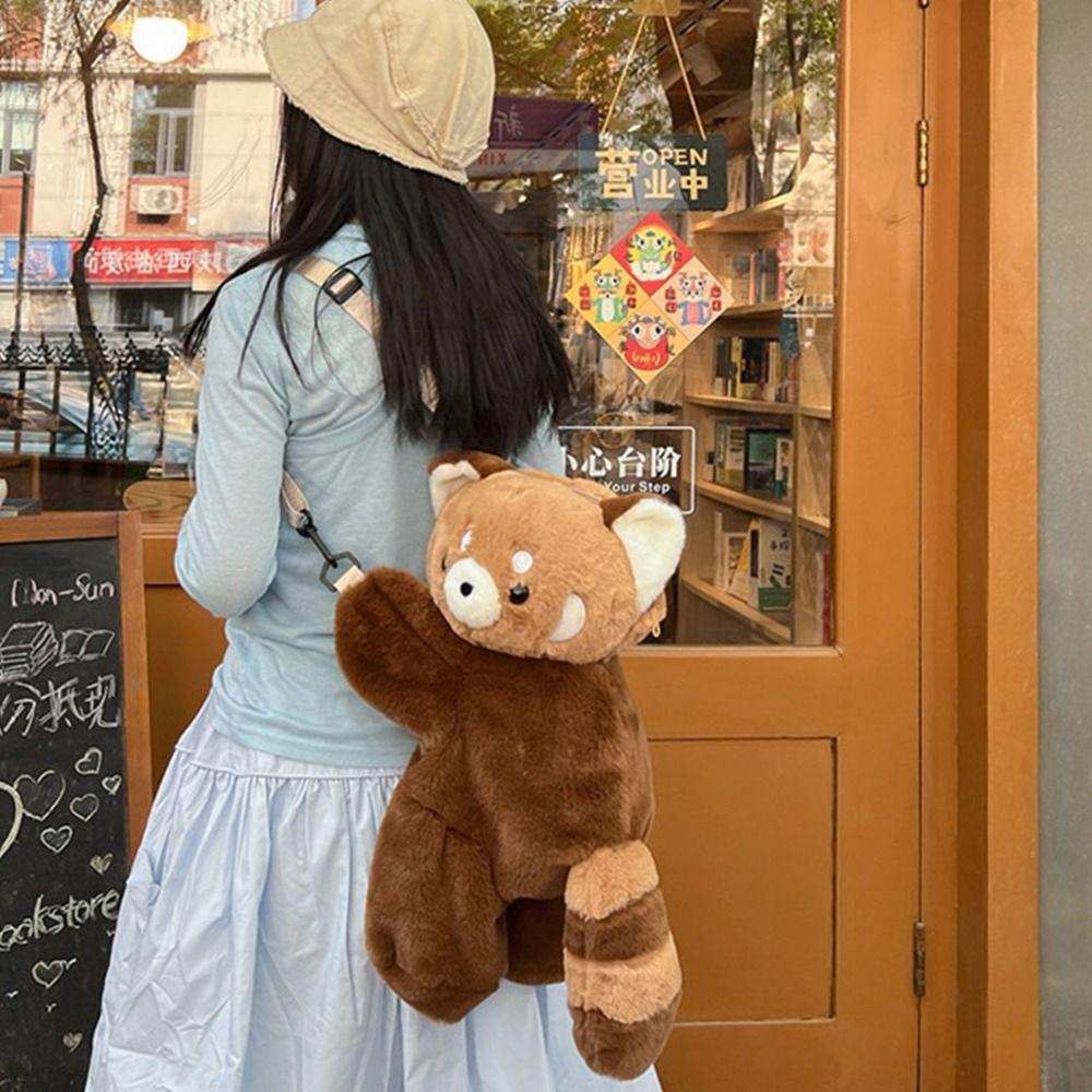 Plush Toy Raccoon Doll Crossbody Bag Doll Animal Shoulder Bag Soft Children School Bag Outdoor