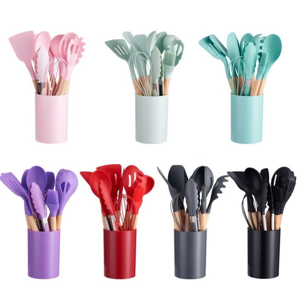 12pcs Heat Resistant Non-Stick Cookware Set Silicone Baking Shovel Soup Spoon  Kitchen Use