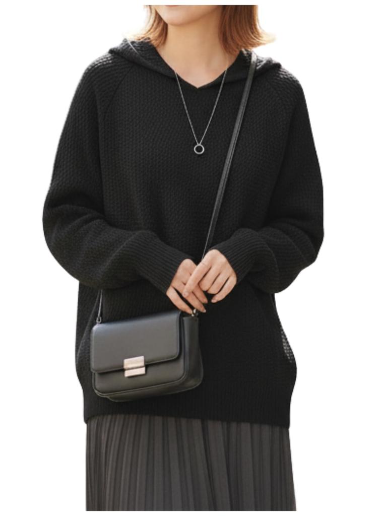 Green Tea Hooded Knit Solid One Size Fits Brown Women's Sweater, Winter, Color, Simple, Most,