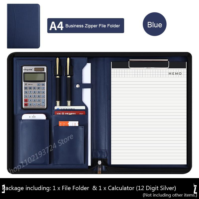 Multifunctional A4 Leather Conference Portfolio Folder for Document Organizer Zippered Man Executive Folder Briefcase Office