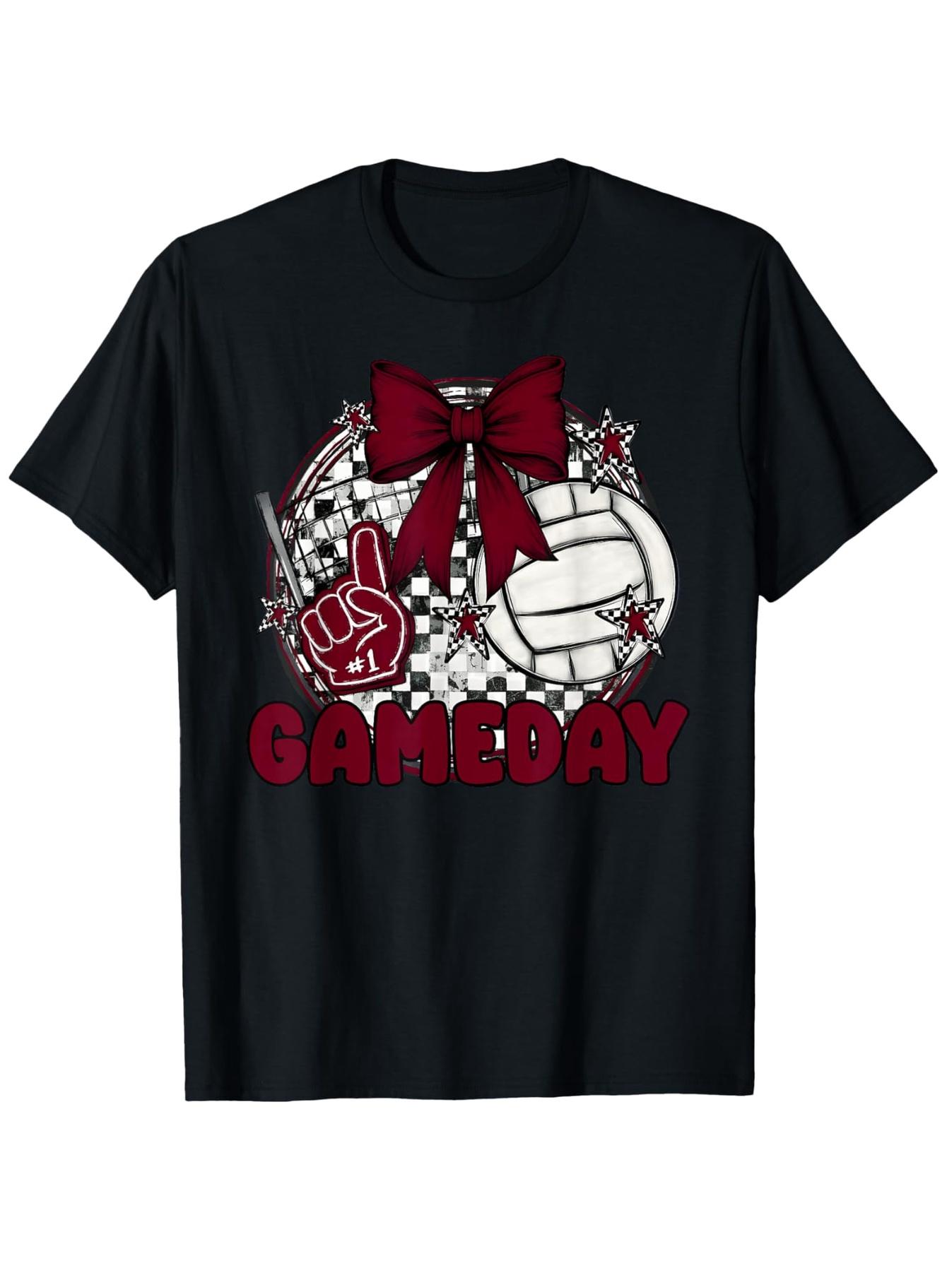 European Size Maroon Game Day Football Coquette Bow Touchdown Season T-Shirt, Men s Tee - Ideal for Summer Casual Wear, Short Sleeves, Crew Neck, S чёрный