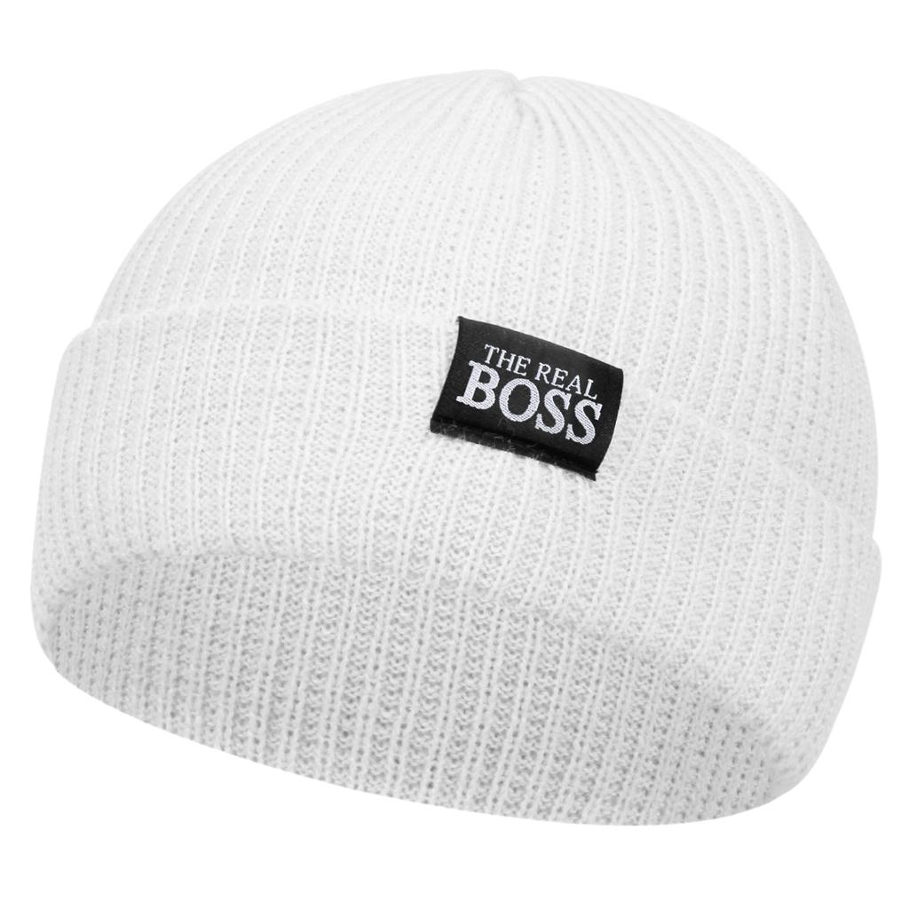 Unisex The Real Boss Label Decoration Hip Hop Melon Skin Hat Winter Cycling Warm Caps Knitted Hats Spring Autumn Outdoor Sport Travel for Women Men