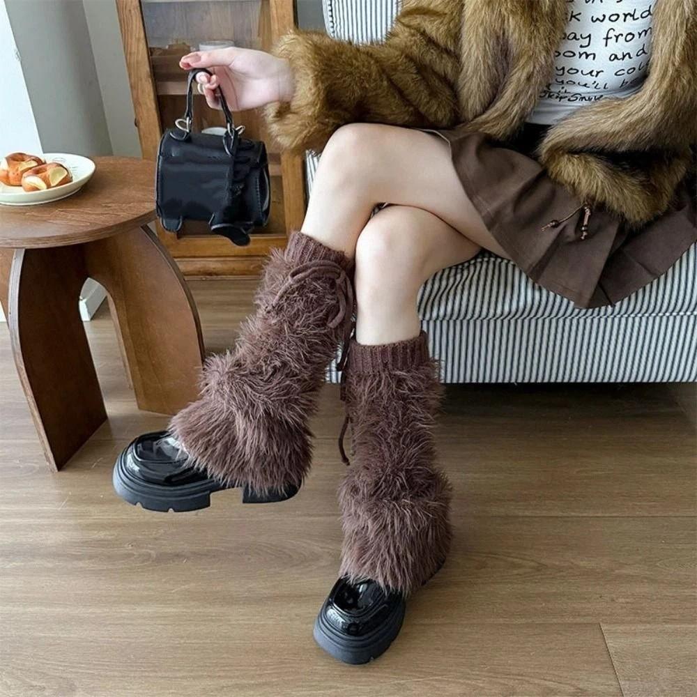 Knitted Furry Leg Warmers Foot Cover Long Stockings Soft Winter Leg Warmers Accessories
