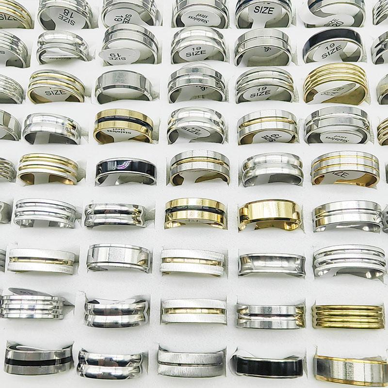20pcs/Lot Factory Mix Style Simple Stainless Steel Finger Rings Men Women New Gifts Jewelry Bar Wide Joint Ring