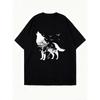 Black Oversized T Shirt Wolf Tree And Birds Print Casual Streetwear For Women Summer Outfits