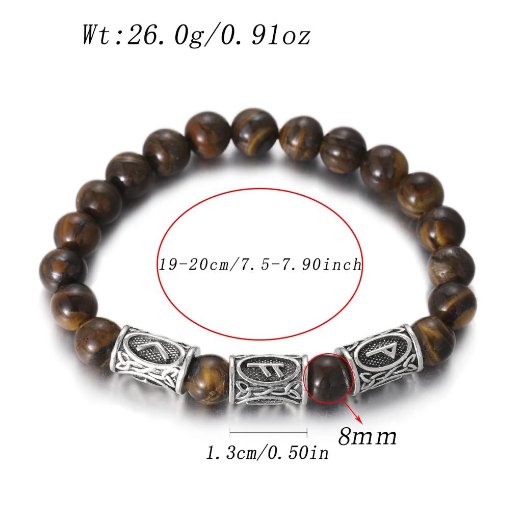 Viking Men Bracelet Norse Runes Stone 8mm Natural Jade Sodalite Turquoise Lava Beads Jewelry Bangles Homme Pulseras