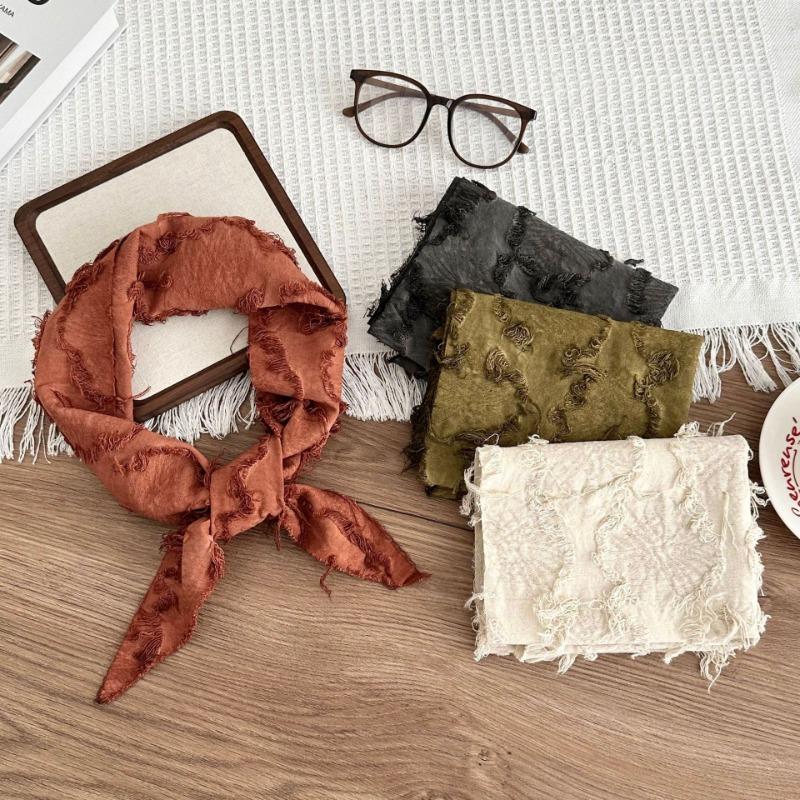 Silk scarf new tie-dye old retro versatile solid color neck protection small scarf shawl cotton and linen triangle scarf waist tie