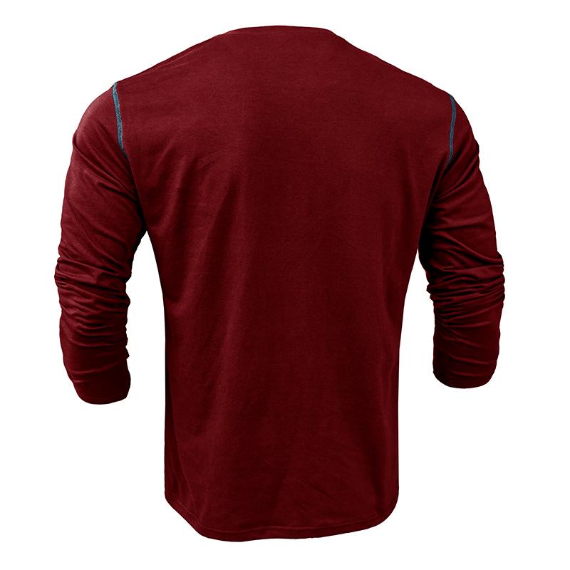 Męski T-shirt z długim rękawem Henley w blokach kolorystycznych, jesień/zima 2023, styl europejski i amerykański
