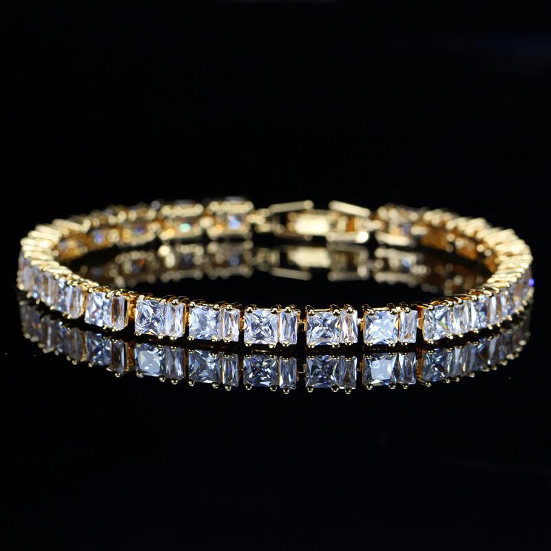 Jewelry, Environmentally Friendly Copper Electroplated Real Gold Zircon Bracelet, Inlaid Zircon Gemstone Jewelry.
