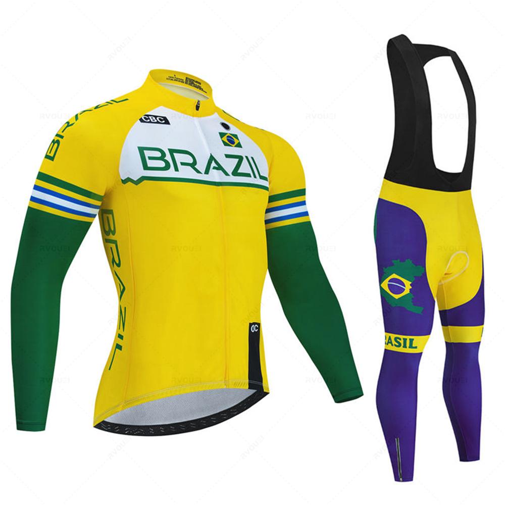 2026 Brazil Summer Long Sleeve Cycling Clothing Set Team Jersey Men Suit Breathable Outdoor Bike MTB Clothing Paded Ciclismo Maillot