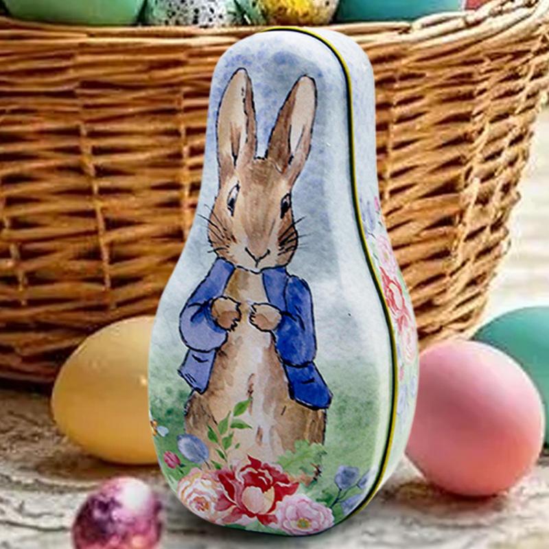 New Hot Easter Day Creative Bunny Egg Tin Box Rabbit Print Candy Gift Box Colorful Cartoon Rabbit Surprise Iron Box Kids Gift