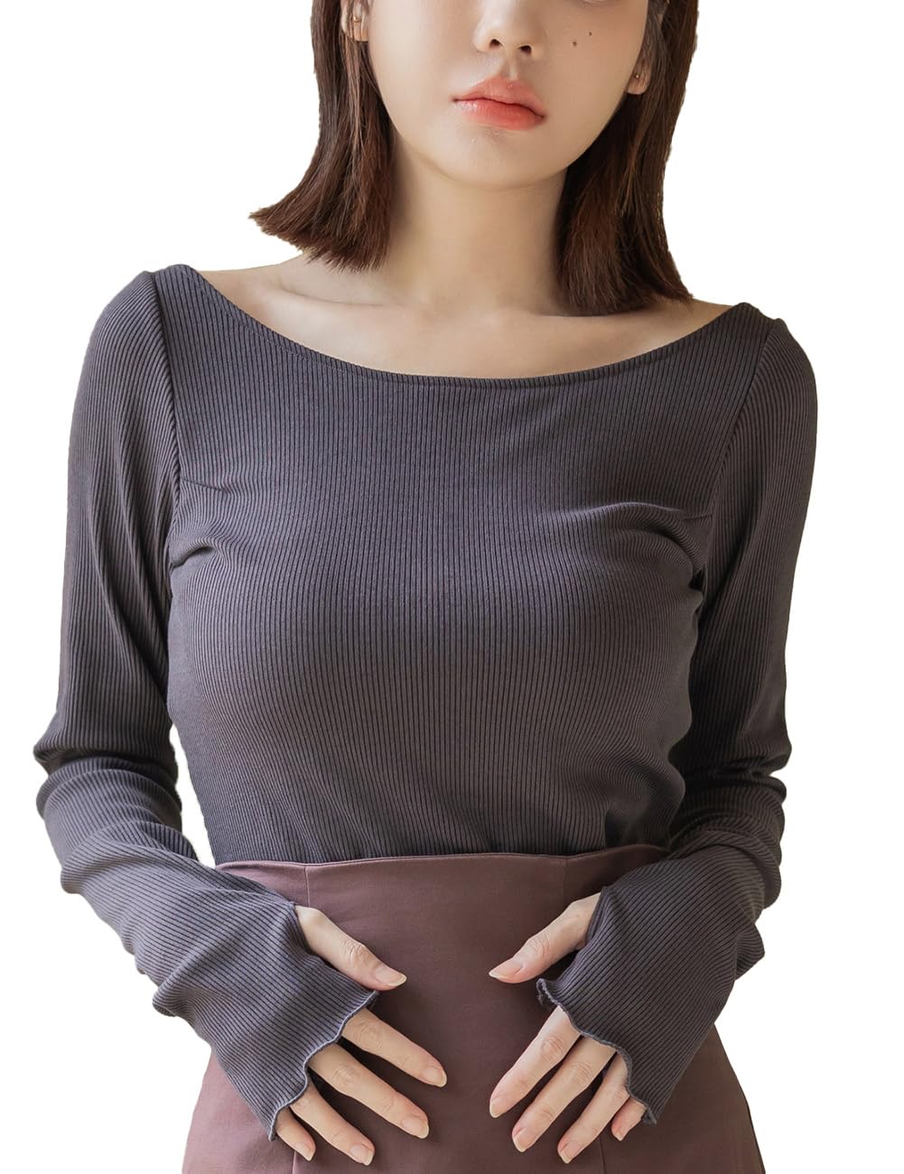 

Two Hatch Ribbed Long Sleeve Bra Top with No Bra Fuller Cleavage Charcoal 70L Cups, Needed, Wireless, Women s Underwear, Bust, Enhancement,