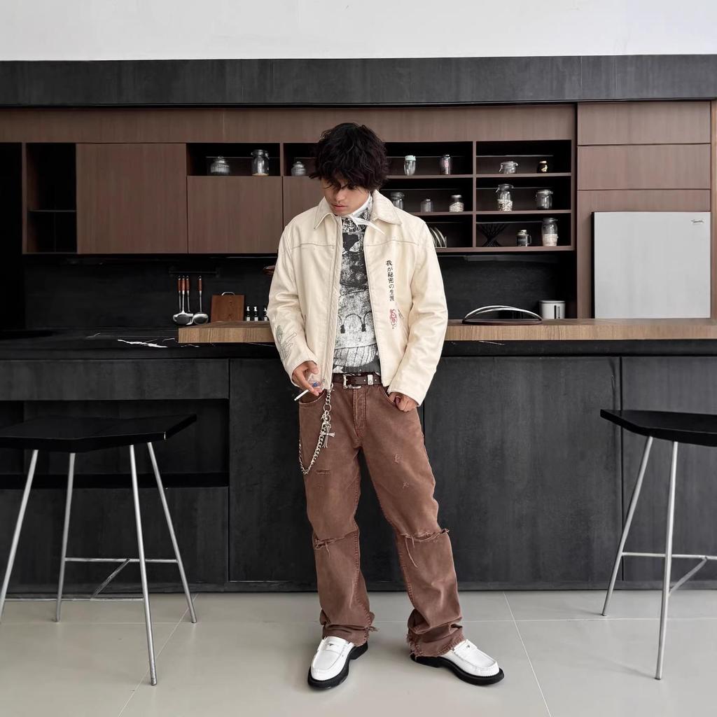 RICH KIDS 25SS Red "Bicycle" Embroidered Leather Jacket for Men & Women