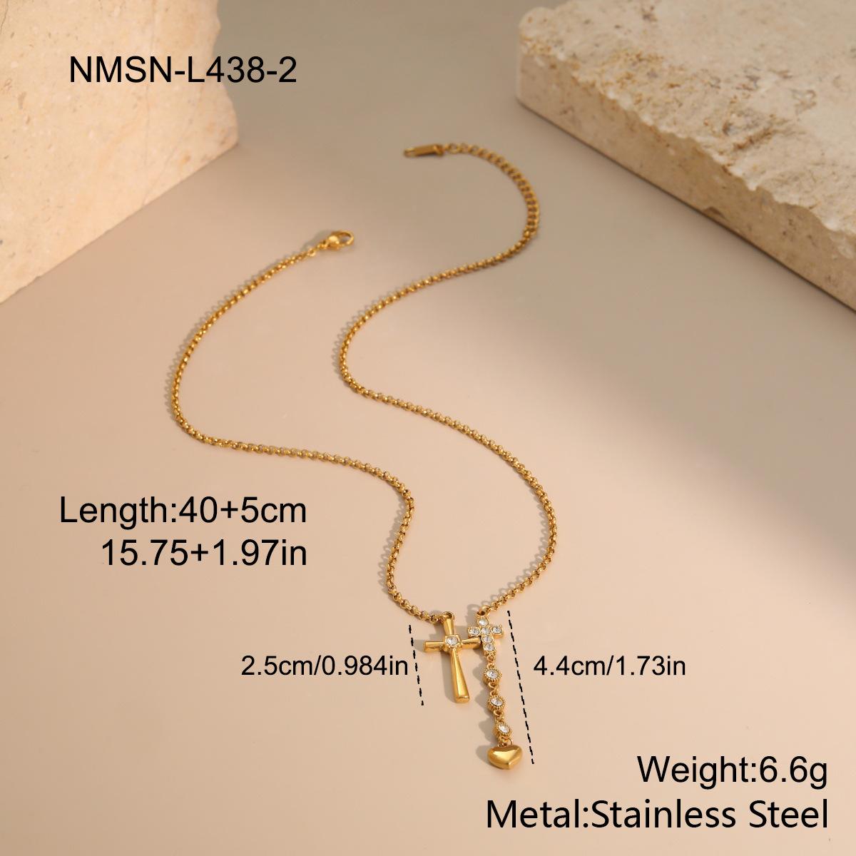 GEMCHIC Women s Stainless Steel Double Cross Heart Pendant Necklace Fashion Layered Geometric Chain
