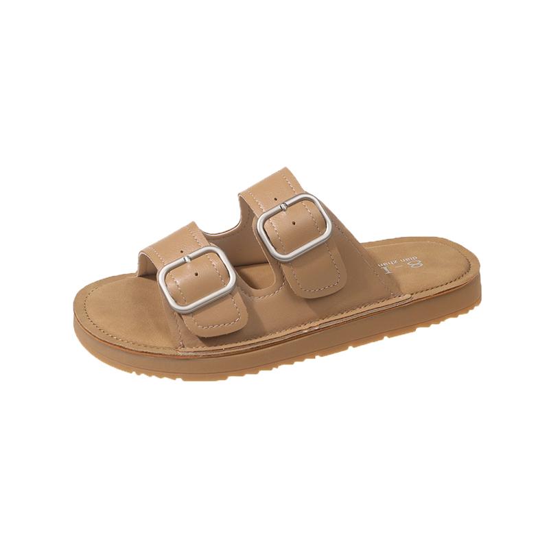 

Fashion Women s Fashion Flat Sandals Summer New Round Head Open Toe Metal Buckle Soft Sole Anti-slip Wear-resistant Slippers 40 хаки