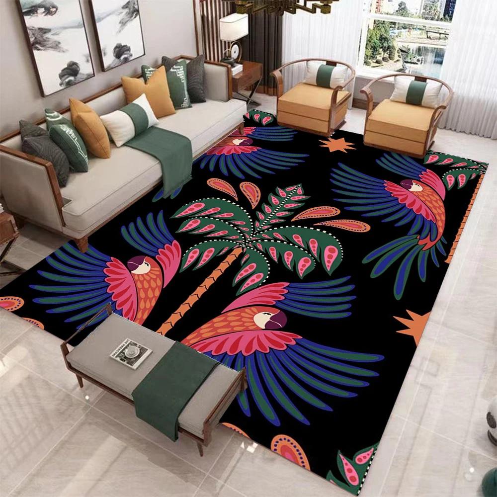 Retro European Flower Bird Tree Art Carpet Living Room Sofa Decoration Carpet Bedside Kitchen Coffee Table Foot Anti Slip Mat