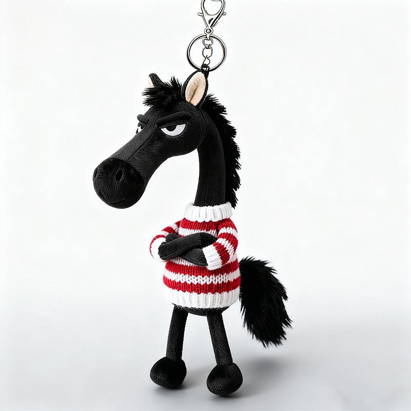 Black Horse Keychain Plush Toy Backpack Pendant Decoration Year The New Gifts of S for Cuddly Stuffed Fluffy Huggable Kawaii Comfort Adorable Soft