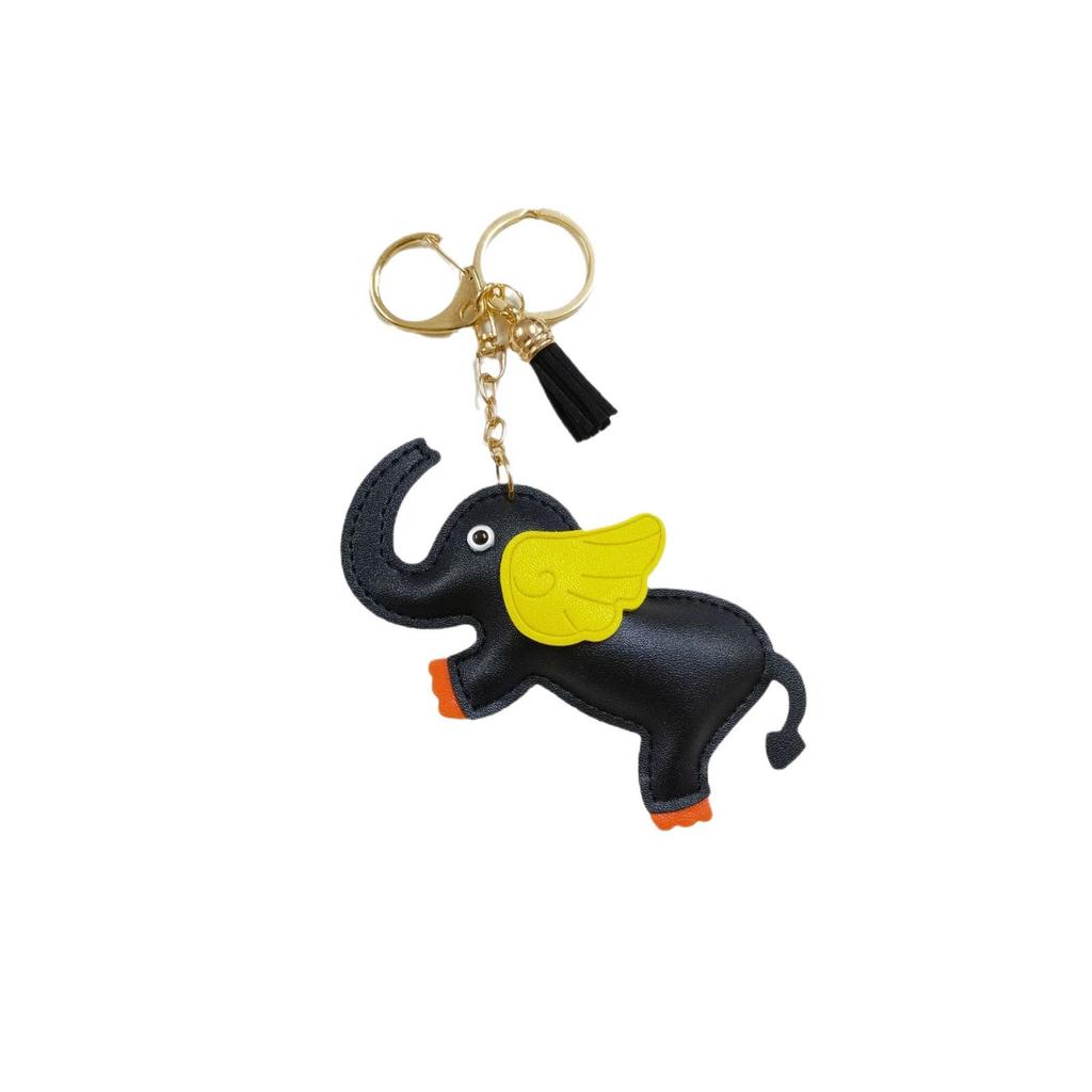 Creative flying elephant car keychain pendant leather bag pendant cute personalized car rearview mirror schoolbag pendant