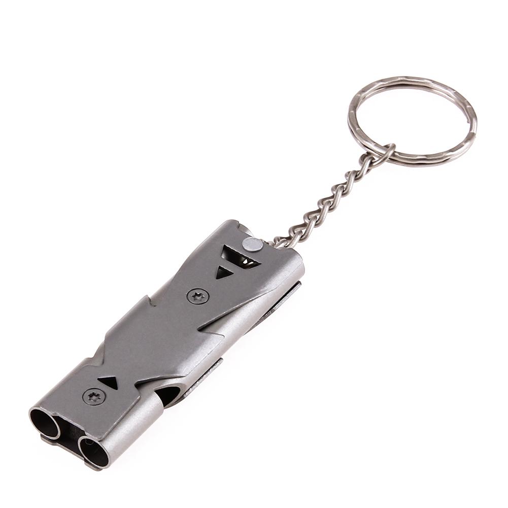 Mini Small Whistle Pendant with Keychain Stainless Steel Keyring Whistles High Decibel Double Pipe Lightweight for Game Referee
