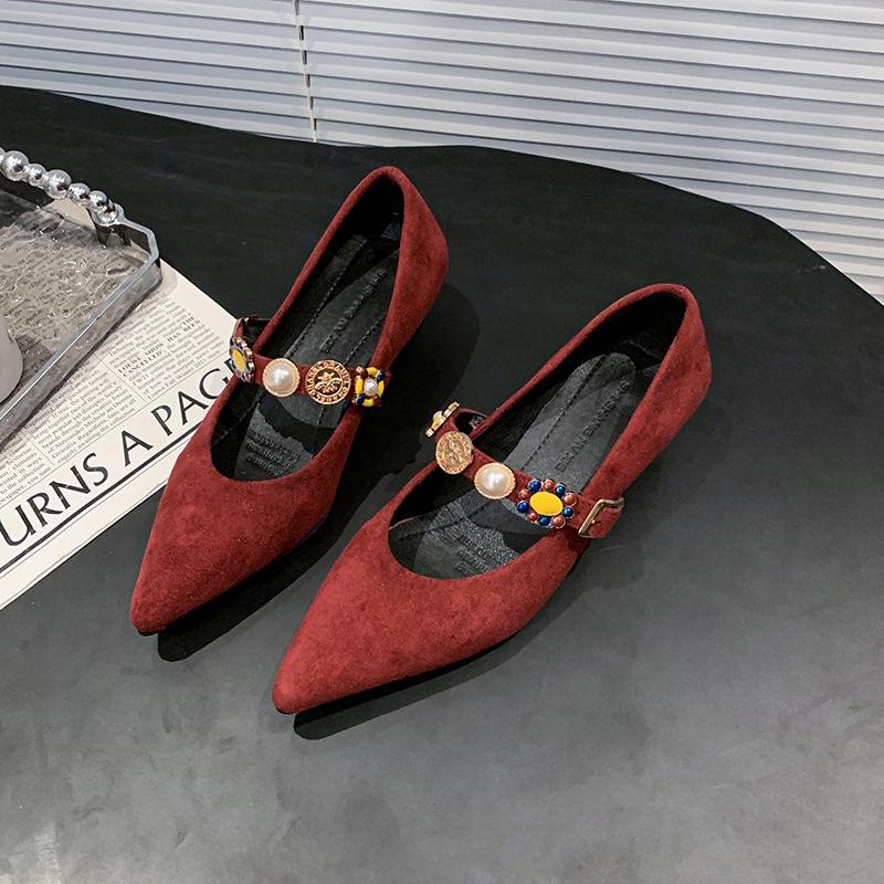Gentle single shoes spring Mary Jane small high heels pointed women's shoes retro comfortable small leather shoes