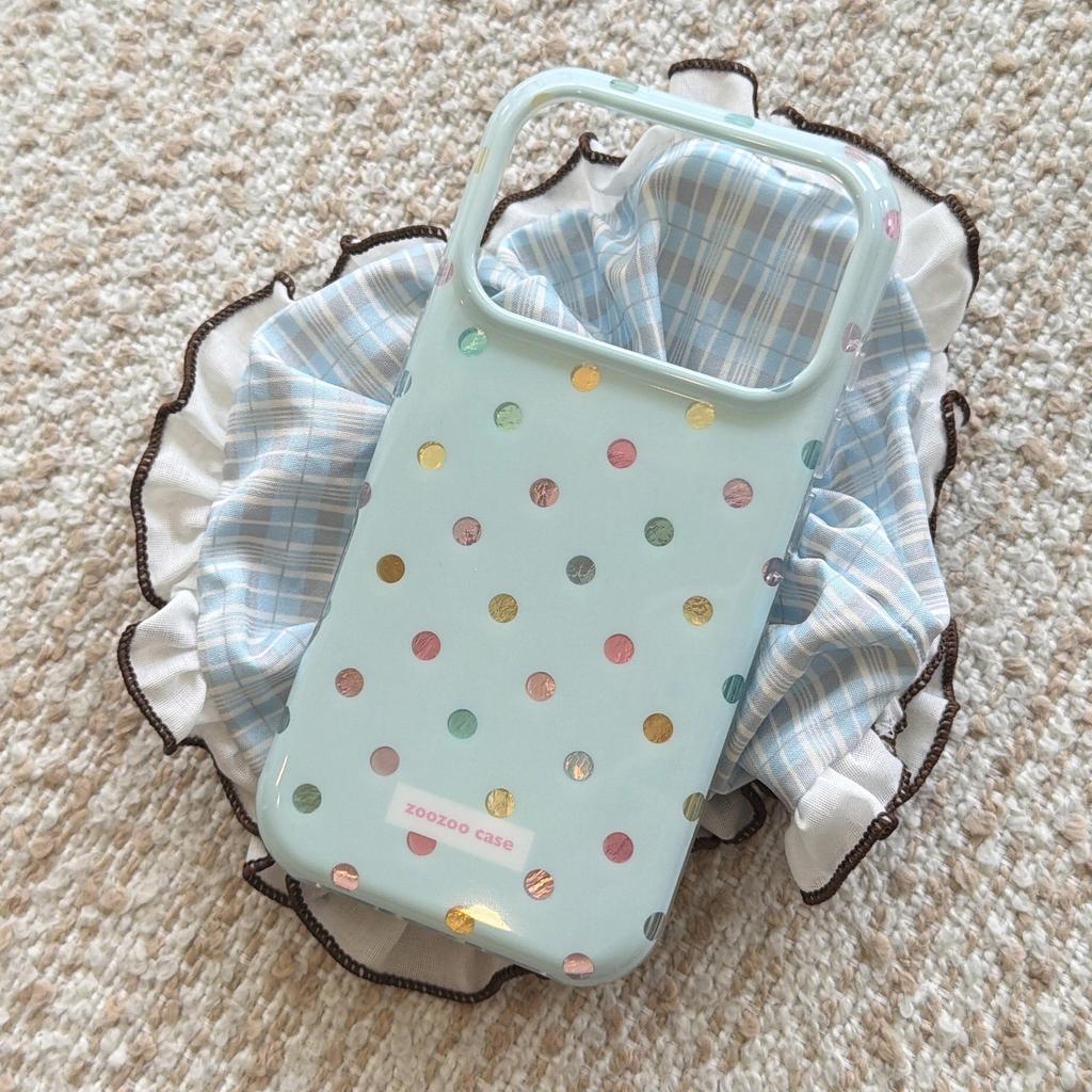 iPhone 16 Pro Max Case: Blue, Colorful Polka Dots, Drop-Proof Silicone, Apple 15/14 Compatible, Cute Design