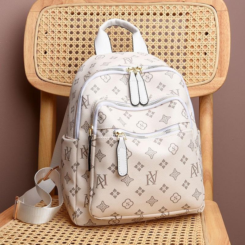 New Pu Printed Backpack Soft Leather Large Space Travel Backpack Old Flower Casual Fashion Multi-functional Soft Leather
