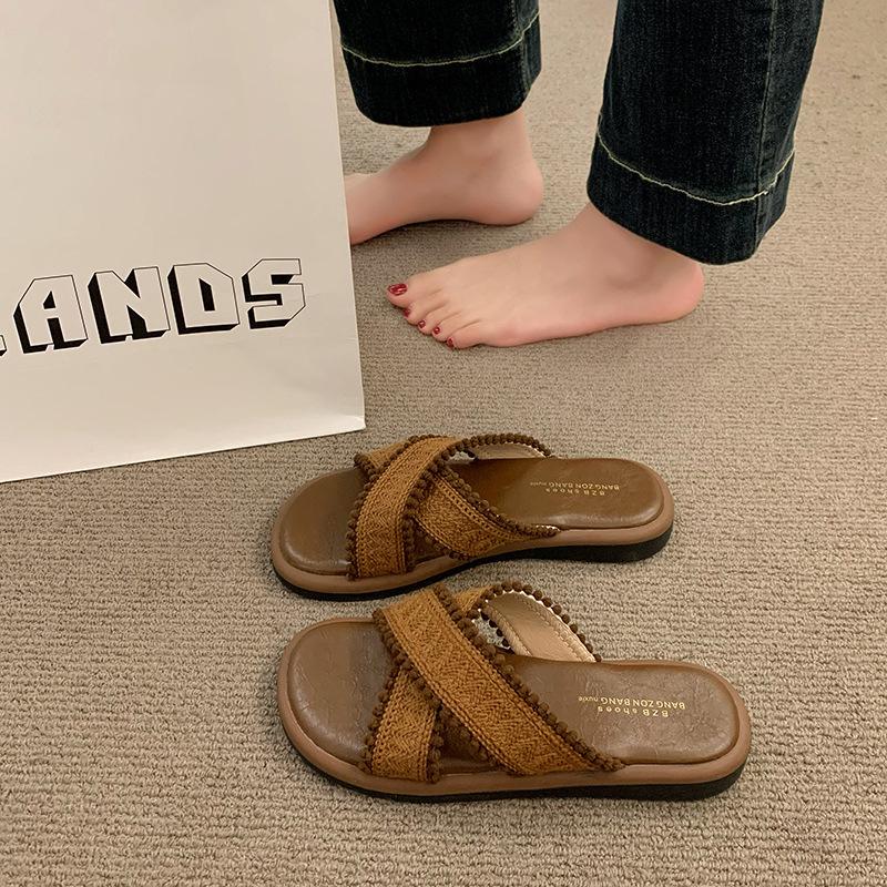Cool Slippers New Summer Vintage Woven Cross Bohemian Student Flats
