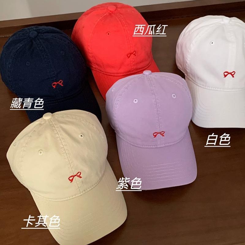 Sweet Little Bow Embroidered Cap Women's New Deepened Big Head Circumference Wide Brim Soft Top Baseball Cap