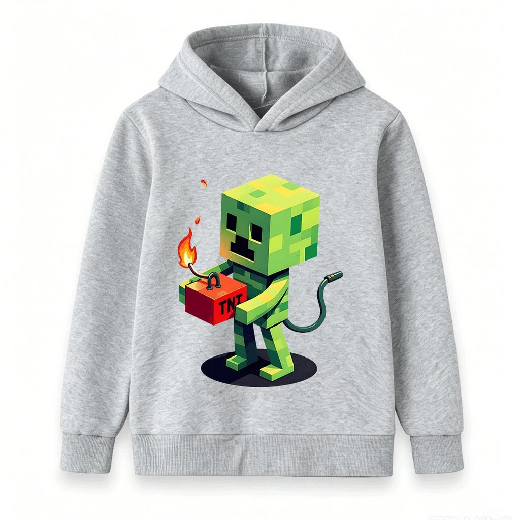 Kids Boys Girls Hoodie Funny Pixel Creeper Print Pullover Hooded Sweatshirt Casual Long Sleeve Game Pattern Tops for Children