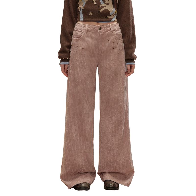 

UNIFREE Women s Striped Wide-Leg Straight Jeans M